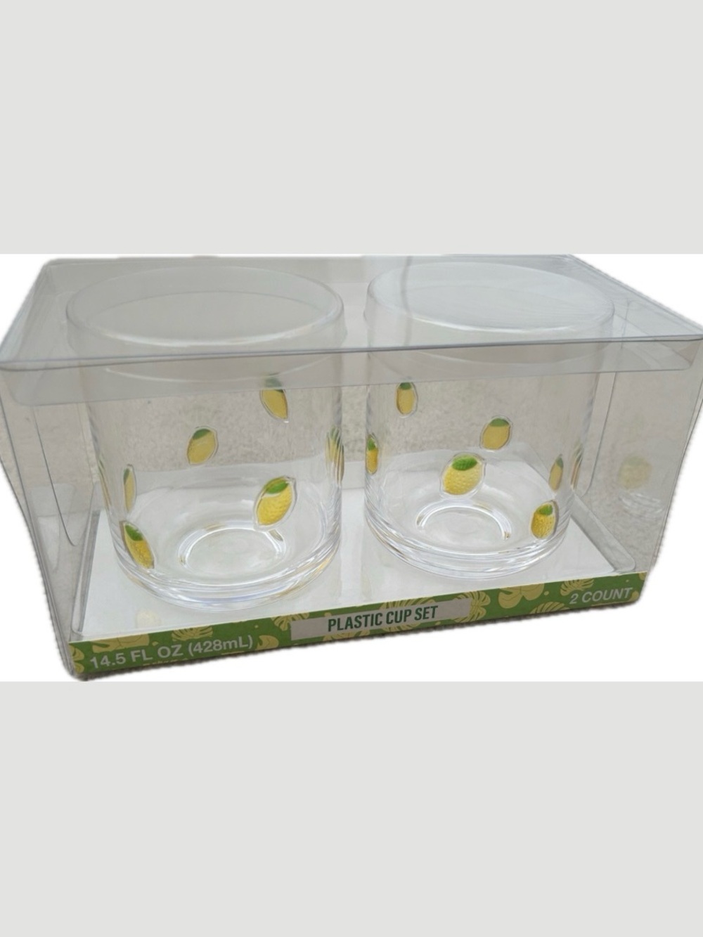 Clear Lemon Print Plastic Cup Set - 2 Pack, nice for gift , cute party cups